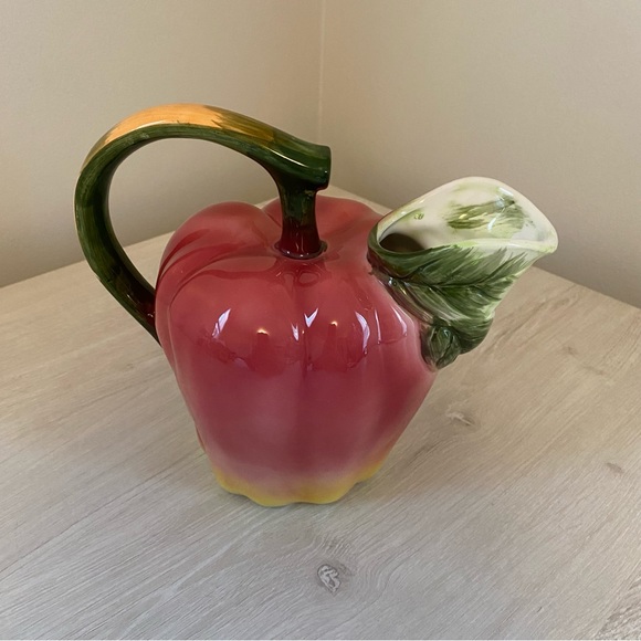 Vintage Red Green Apple Pitcher Haldon Group Japan Retro 80s Ceramic Kitchen - Picture 1 of 9